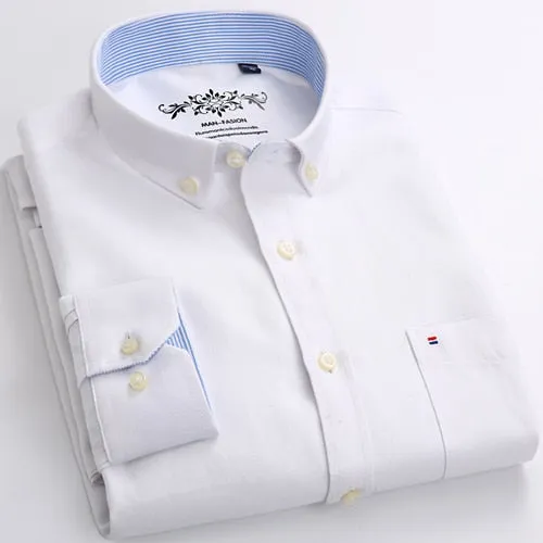 Men's Long Sleeve Contrast Plaid/Striped Oxford Dress Shirt with Left Chest Pocket Male Casual Slim-fit Buttoned Down Shirts