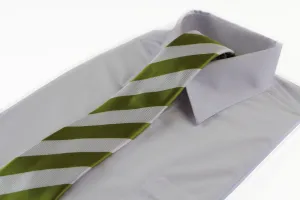 Mens Olive Green & White Thick Striped Patterned 8cm Neck Tie