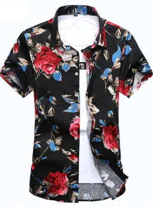 Mens Shirt Slim Fit Short Sleeve Floral Shirt Mens Clothing