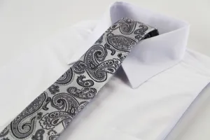 Mens Silver & Grey Paisley Patterned 8cm Neck Tie