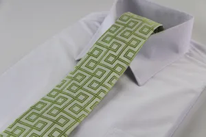 Mens Silver With Olive Green Maze Patterned 8cm Neck Tie