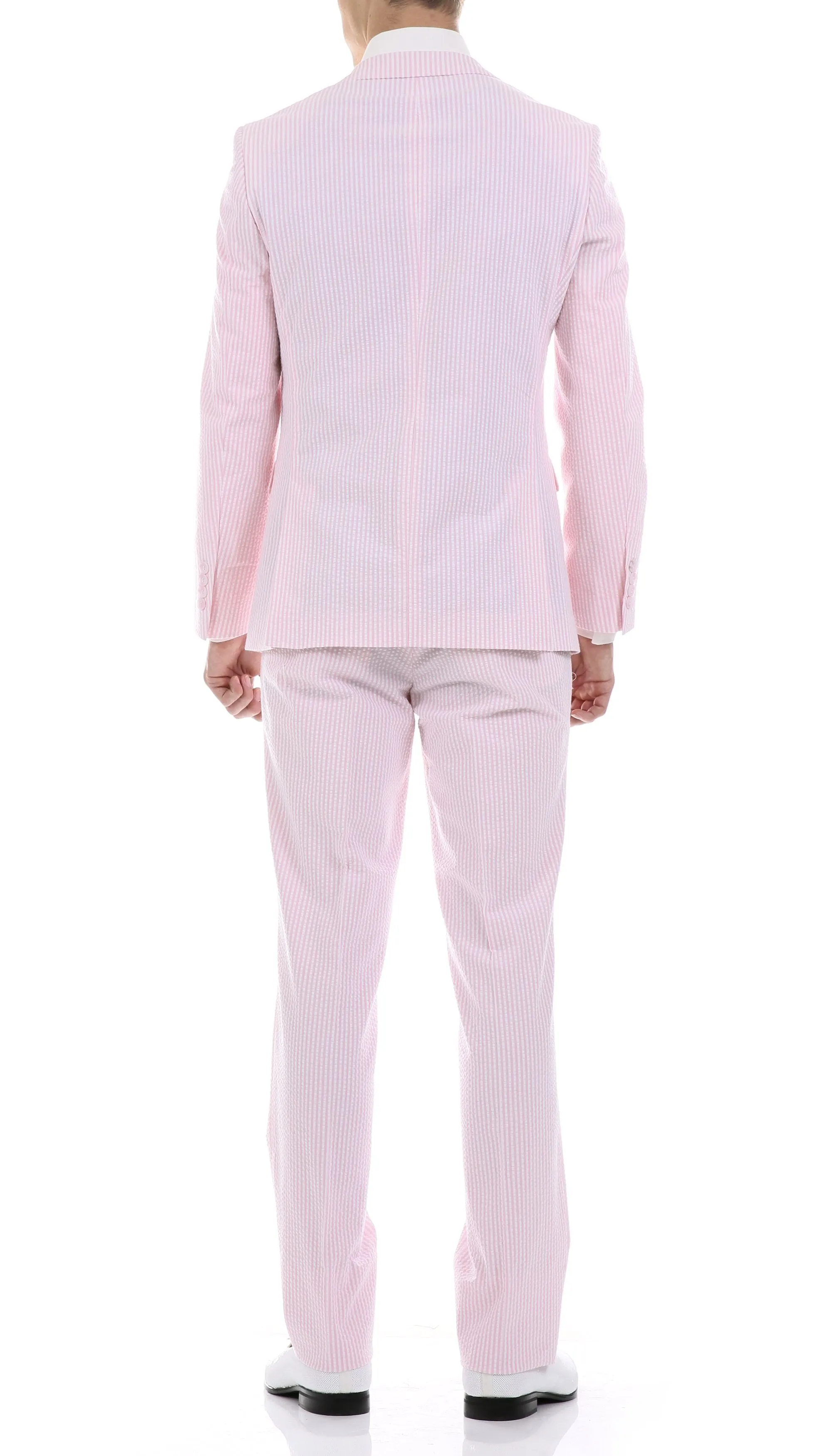 Men's  Slim Fit Two Button Pink Seersucker Suit