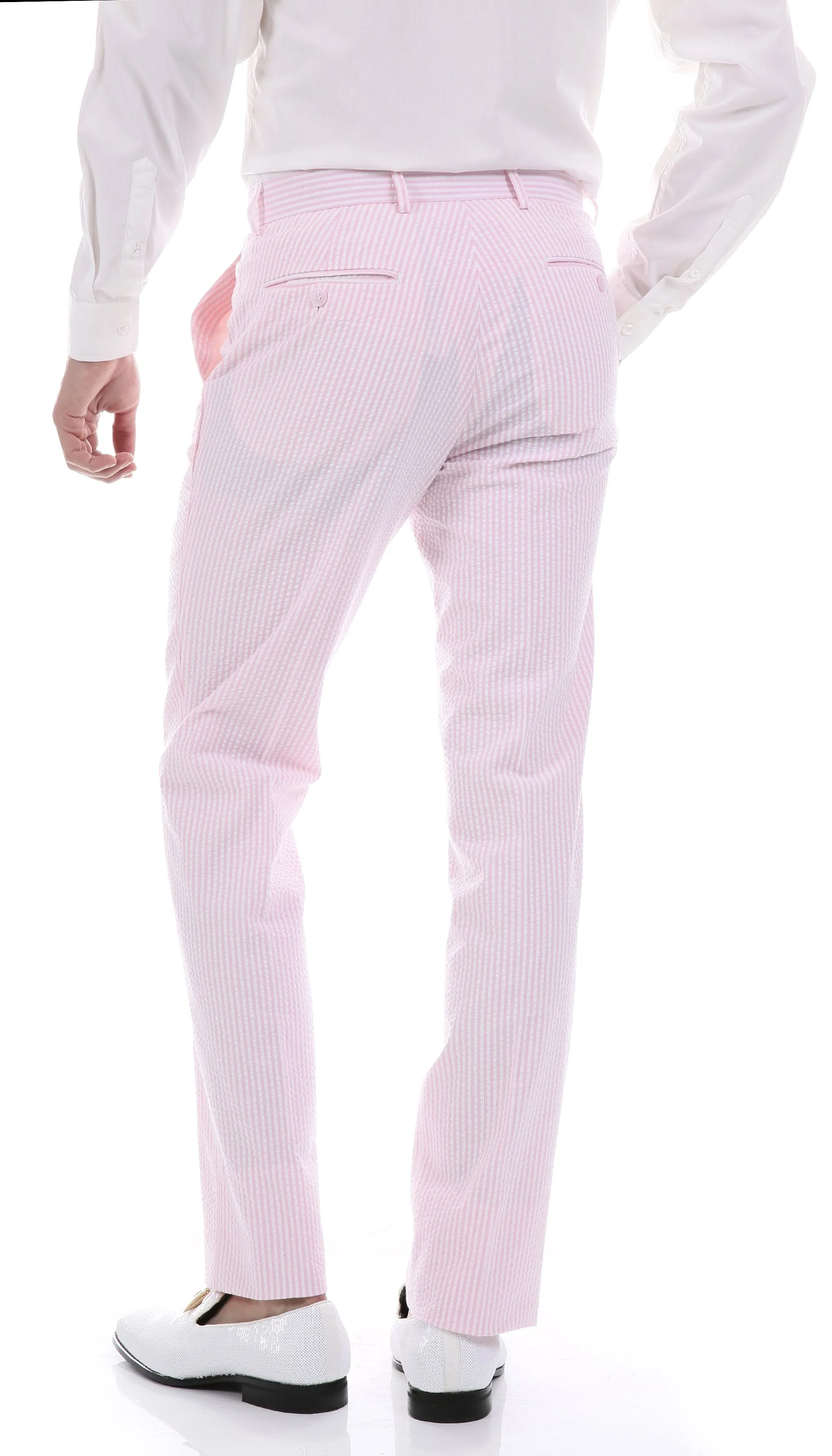 Men's  Slim Fit Two Button Pink Seersucker Suit