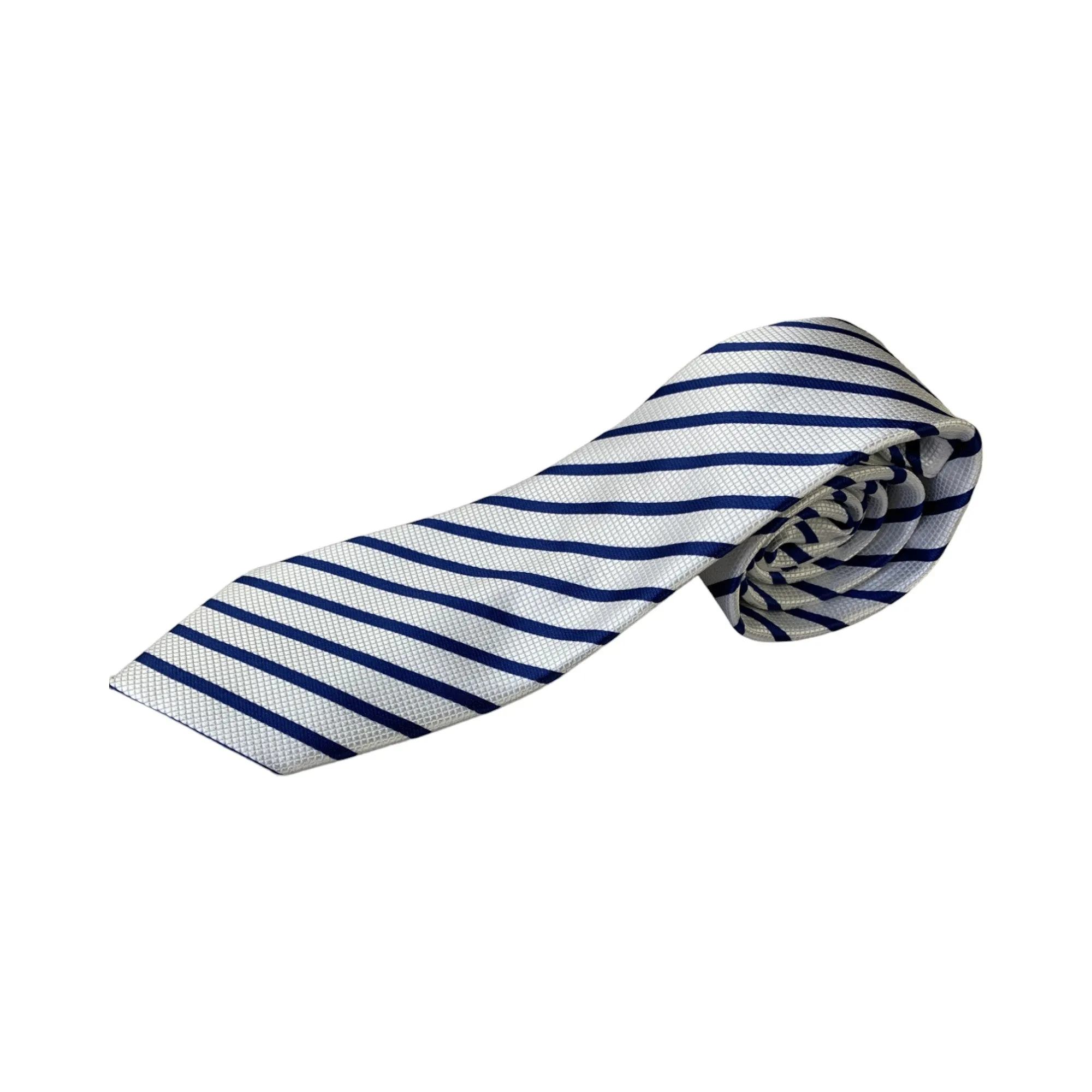 Mens White & Navy Thin Striped Patterned 8cm Neck Tie