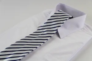 Mens White & Navy Thin Striped Patterned 8cm Neck Tie