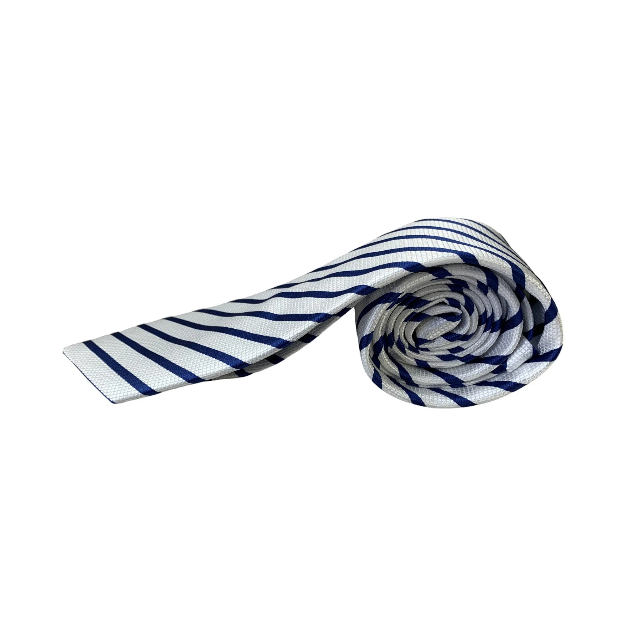 Mens White & Navy Thin Striped Patterned 8cm Neck Tie