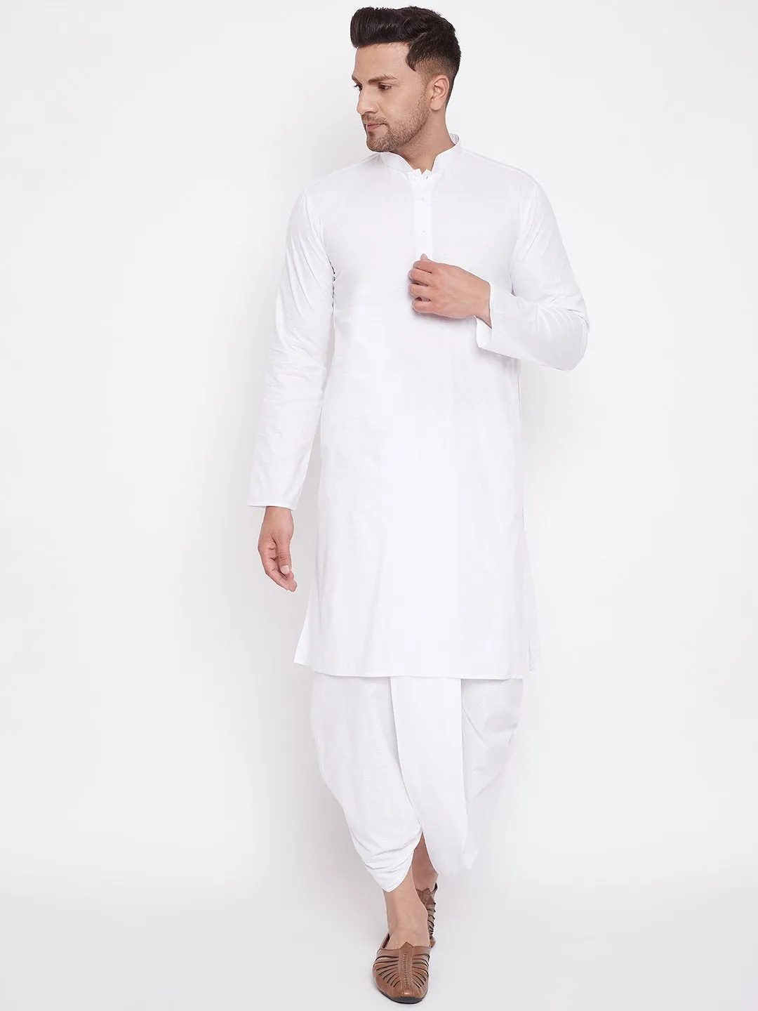 Men's White Traditional Dhoti - Vastramay