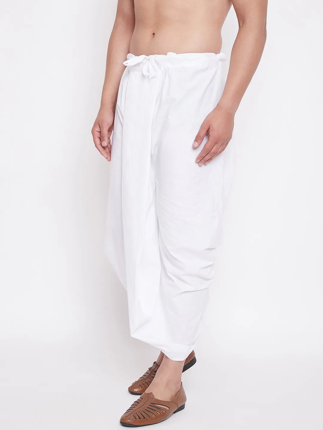 Men's White Traditional Dhoti - Vastramay