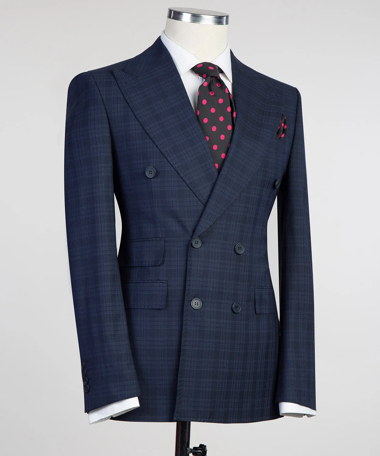 Navy Blue Check Double Breasted Suit