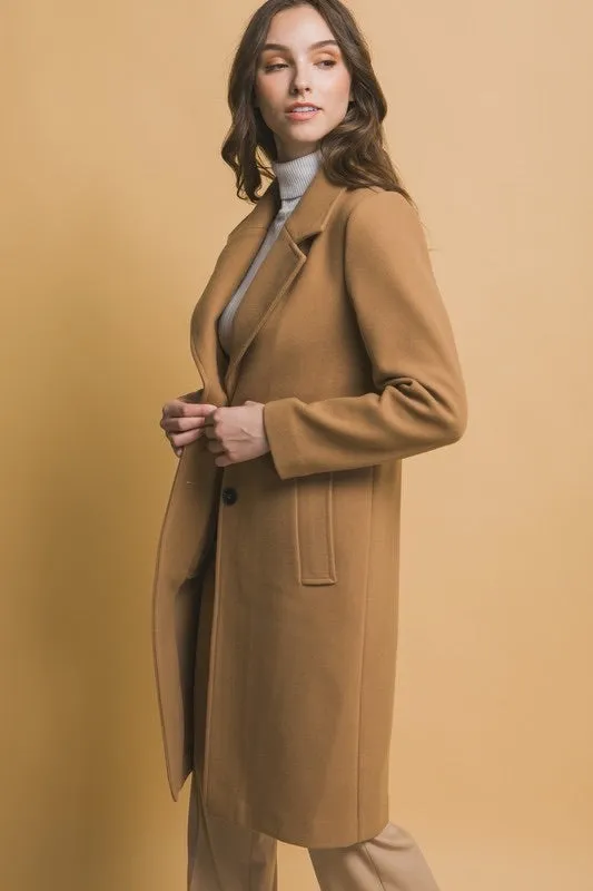 Notched Lapel Long Sleeve Buttoned Coat