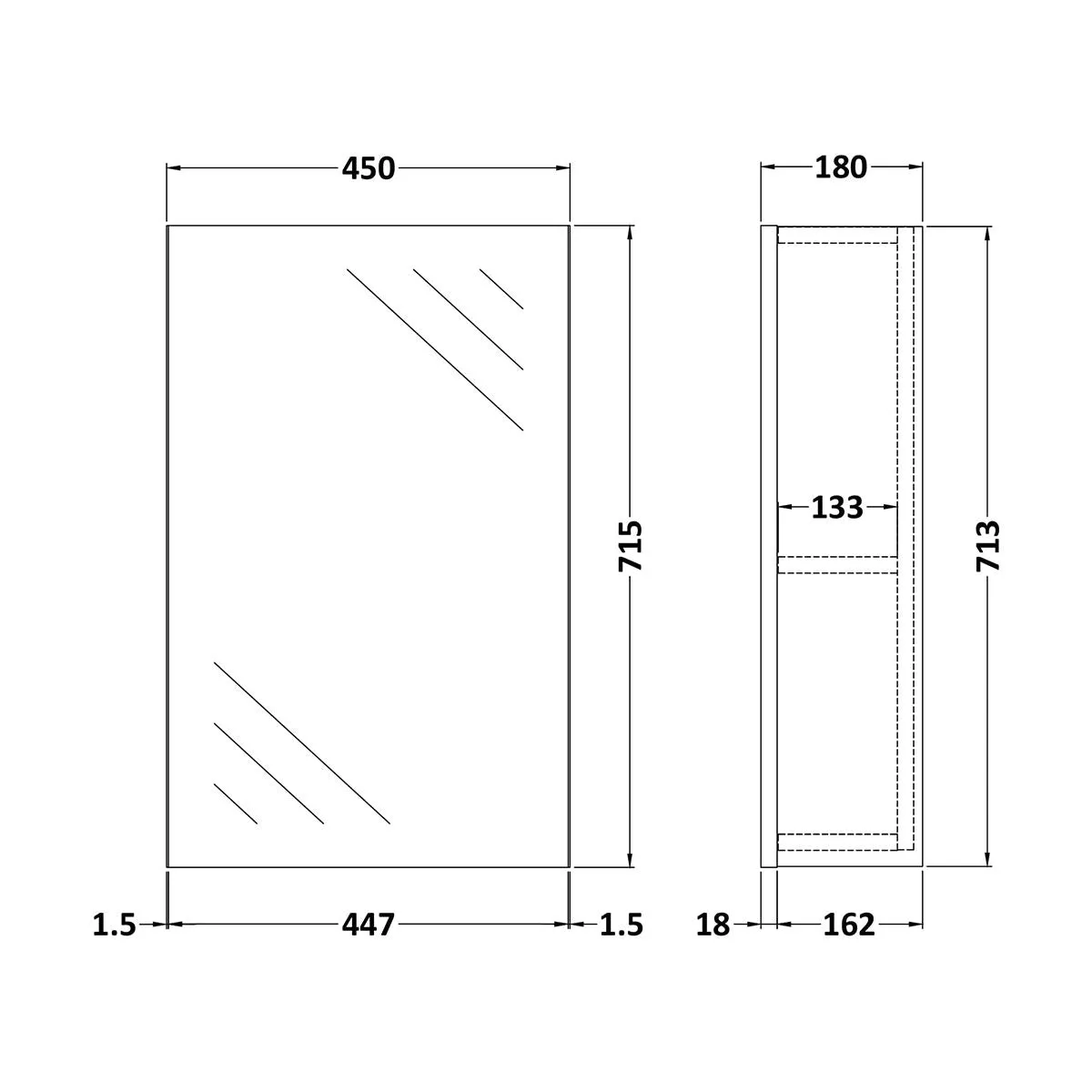 Nuie Athena 450mm 1 Door Mirror Cabinet in Gloss White