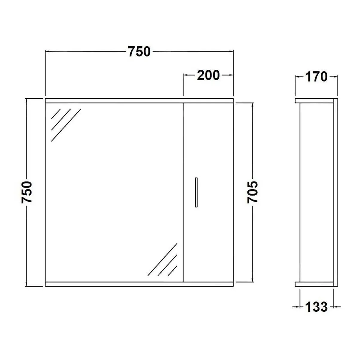 Nuie Mayford Wall Hung 750mm Mirror Cabinet in Gloss White