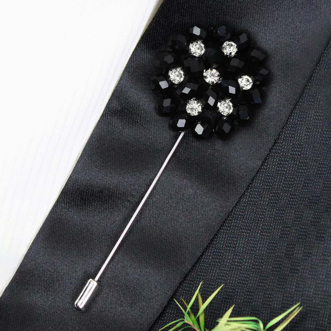 Peluche Stone Flower Black Brooch Lapel Pin