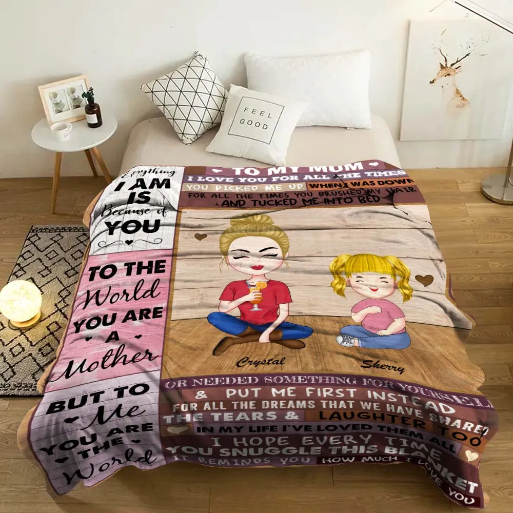 Personalised Mother Blanket Custom Cartoon Clipart Mum and Kids To My Mum