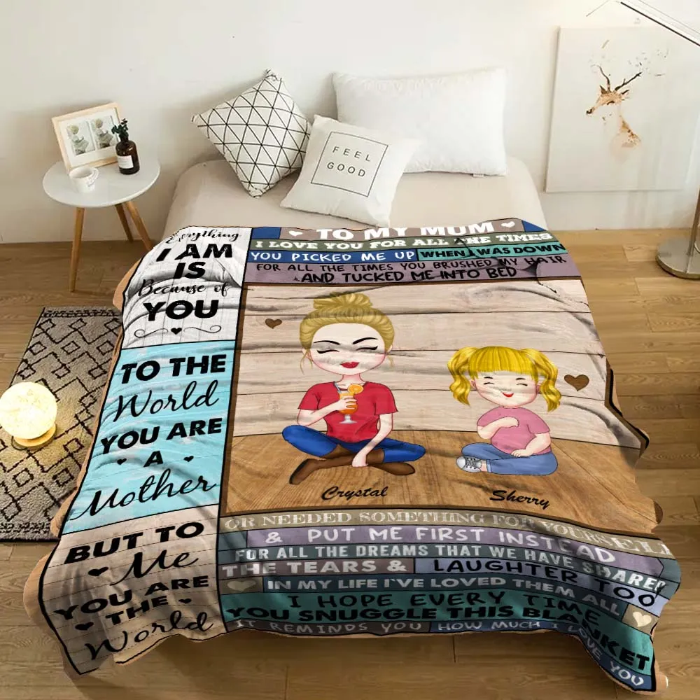 Personalised Mother Blanket Custom Cartoon Clipart Mum and Kids To My Mum