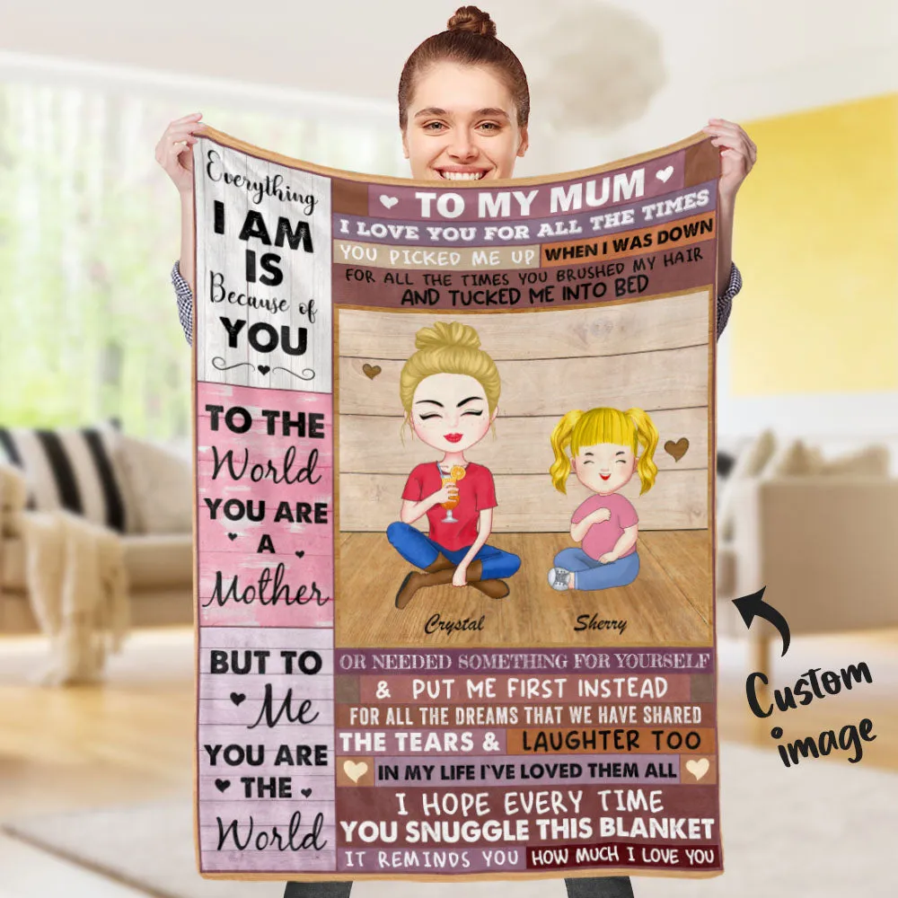 Personalised Mother Blanket Custom Cartoon Clipart Mum and Kids To My Mum