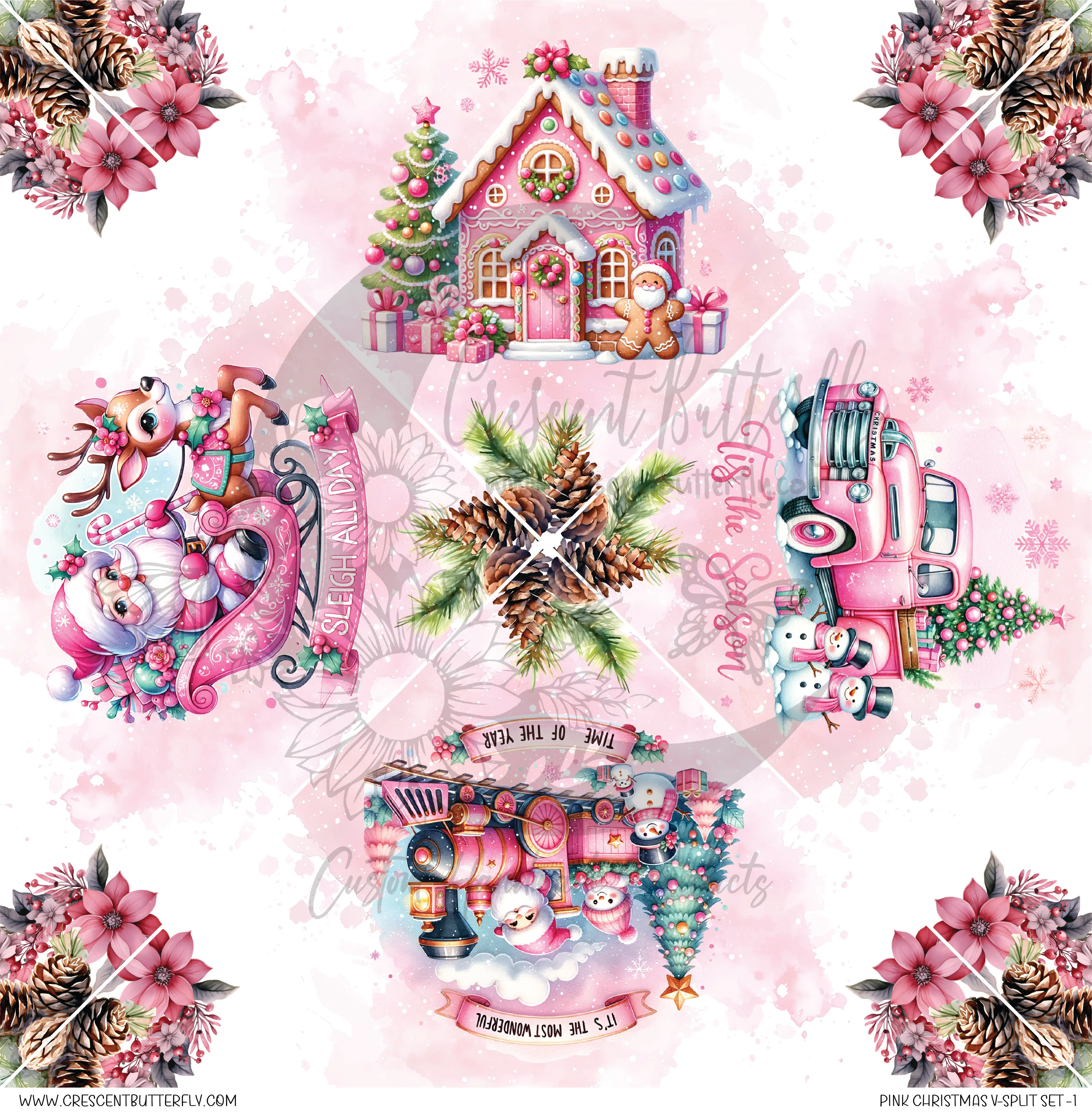 Pink Christmas V-Split Set 1 Printed Vinyl Sheet/Wrap