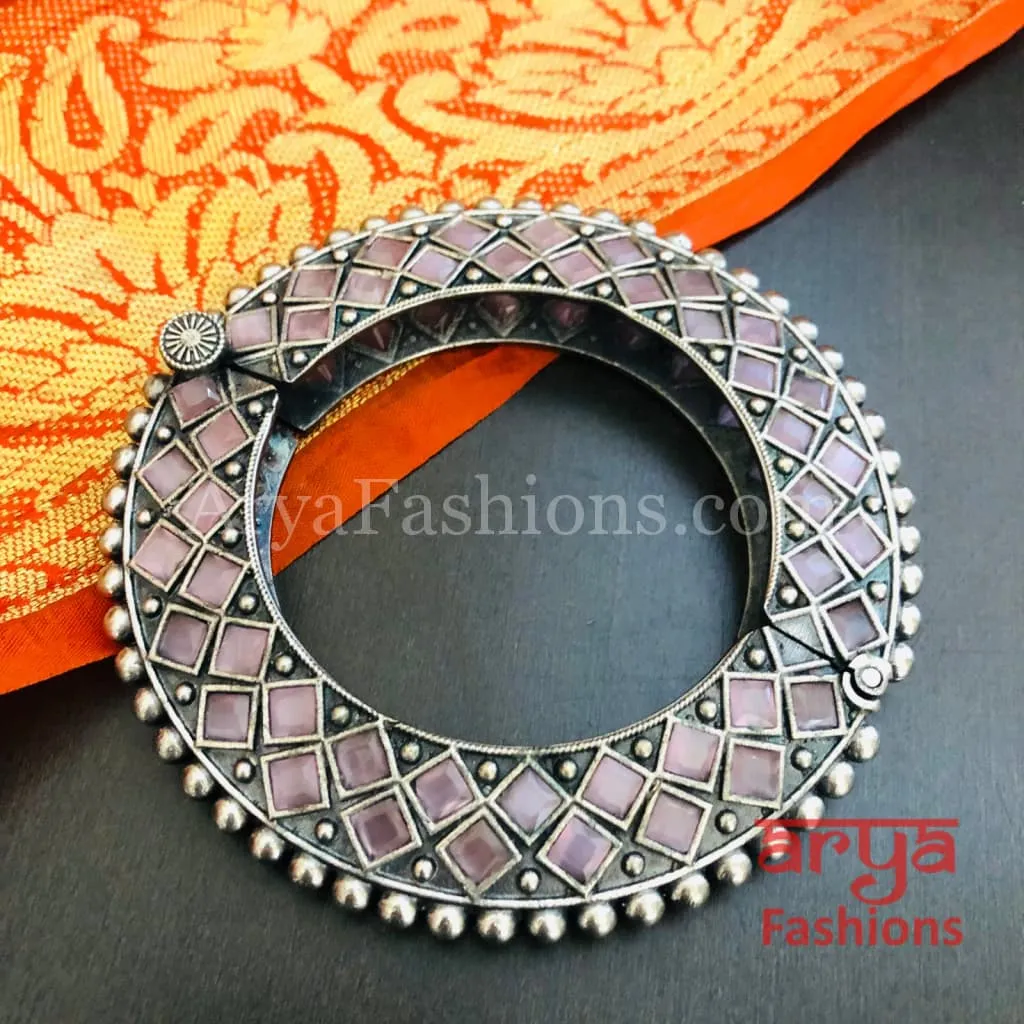 Rajwadi Round Silver Oxidized Bracelet/ Ethnic Bracelet /Boho Jewelry/Ethnic Oxidized Silver Bracelet Kada