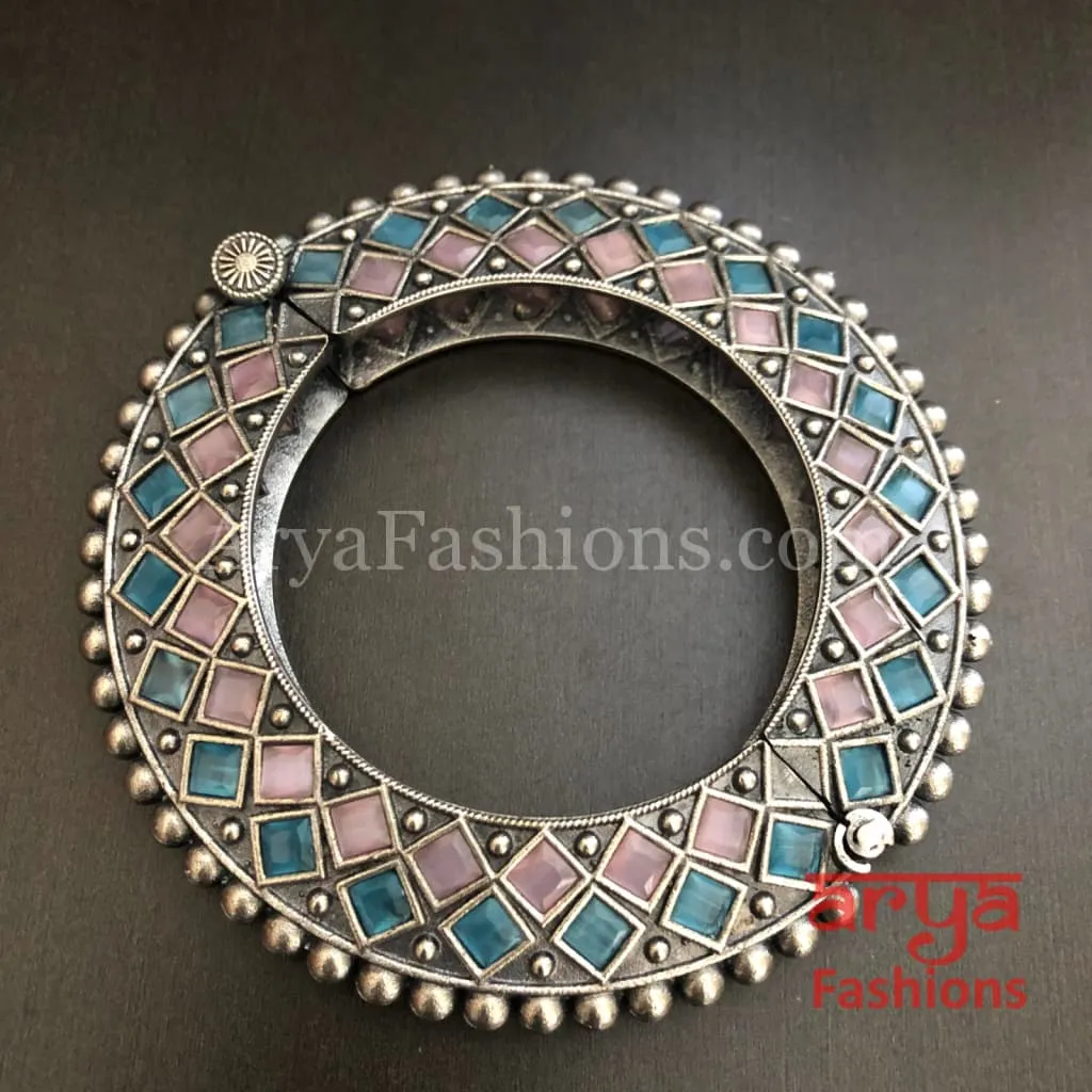 Rajwadi Round Silver Oxidized Bracelet/ Ethnic Bracelet /Boho Jewelry/Ethnic Oxidized Silver Bracelet Kada