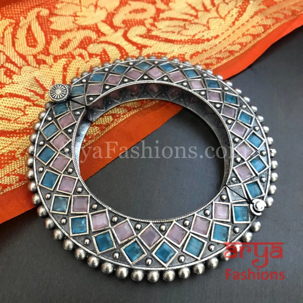 Rajwadi Round Silver Oxidized Bracelet/ Ethnic Bracelet /Boho Jewelry/Ethnic Oxidized Silver Bracelet Kada