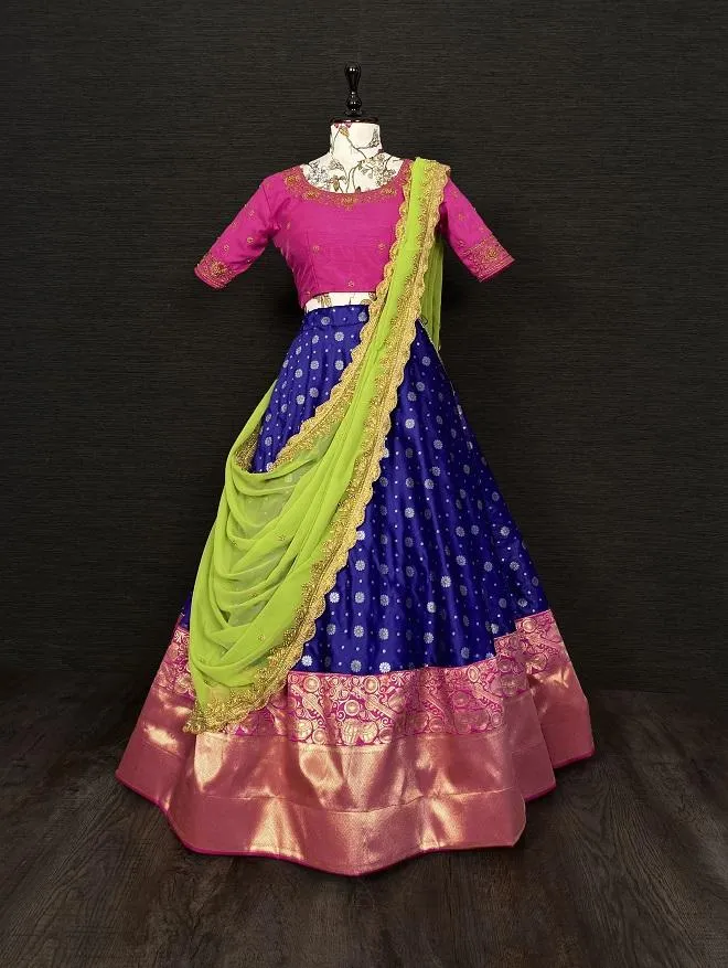 Royal Blue Color Jacquard Lehenga Choli With Georgette Dupatta