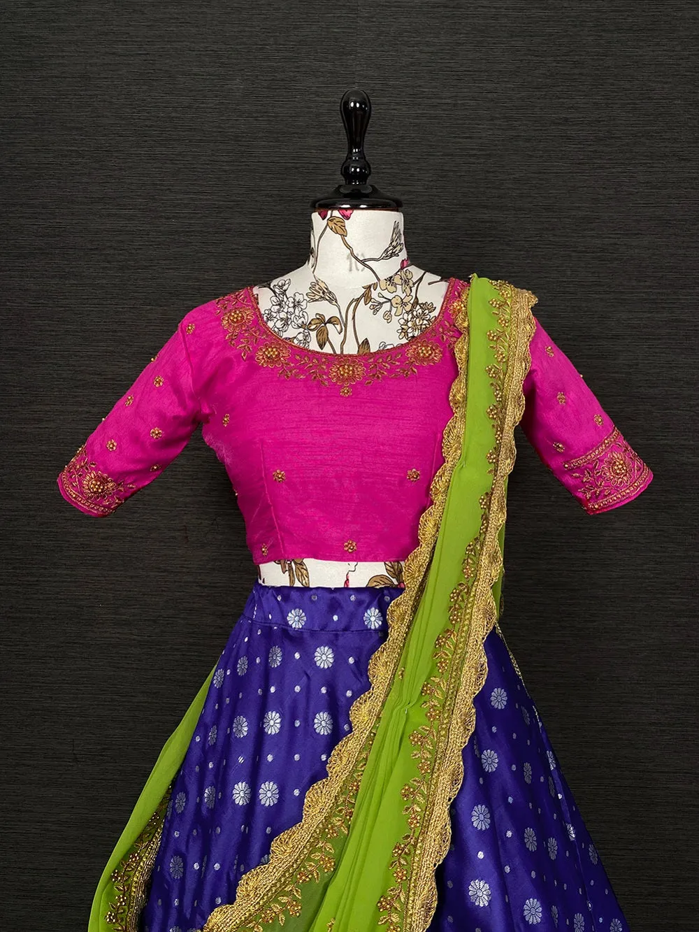 Royal Blue Color Jacquard Lehenga Choli With Georgette Dupatta