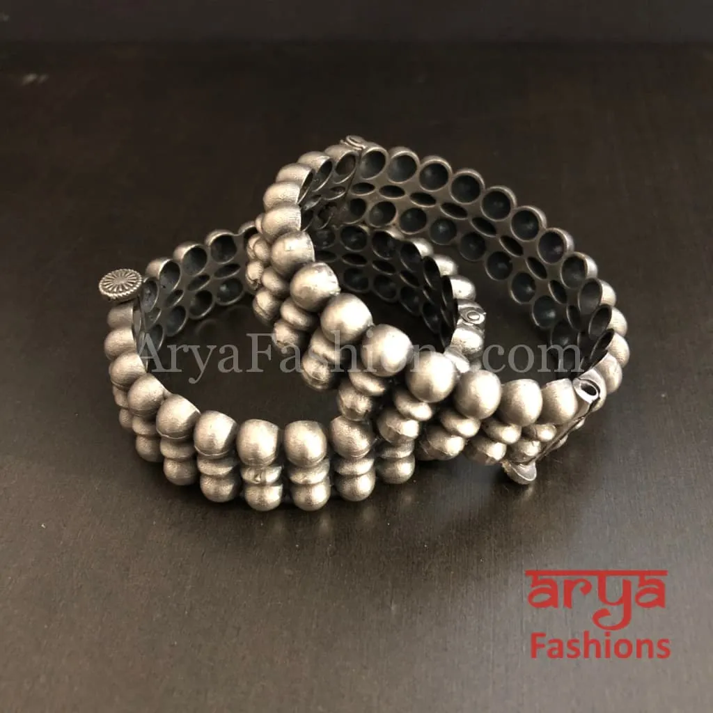 Sara Silver Oxidized Bracelet Gokhroo Bangles/ Tribal Jewelry/ Silver Ethnic Bangles