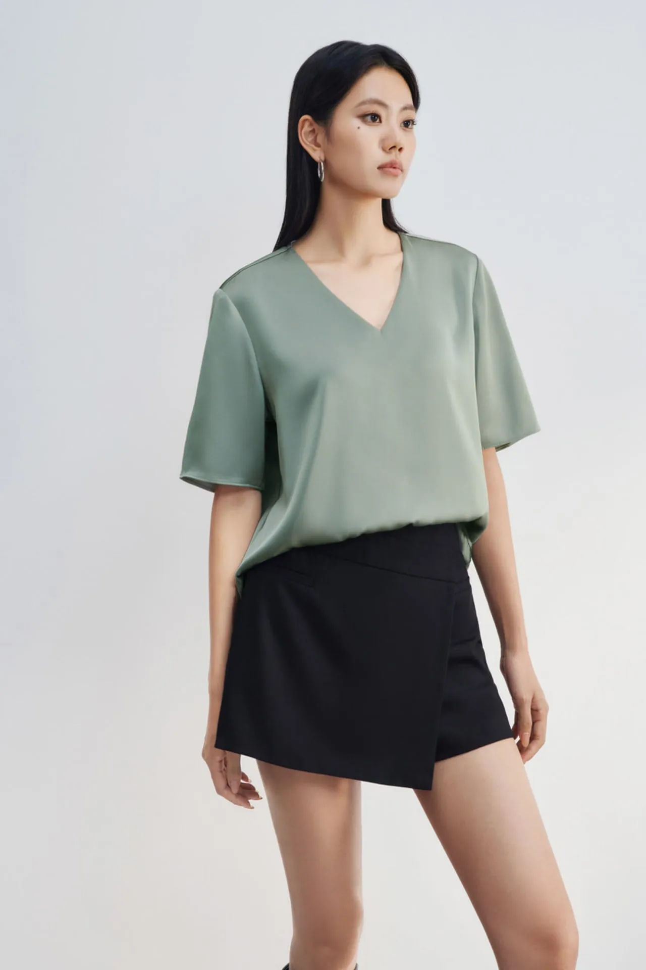 Satin Basic V-Neck Top