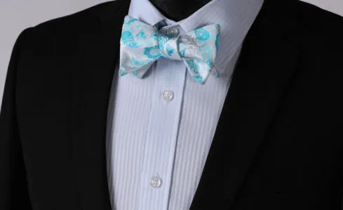 Self Tie Turquoise & White Paisley Bowtie