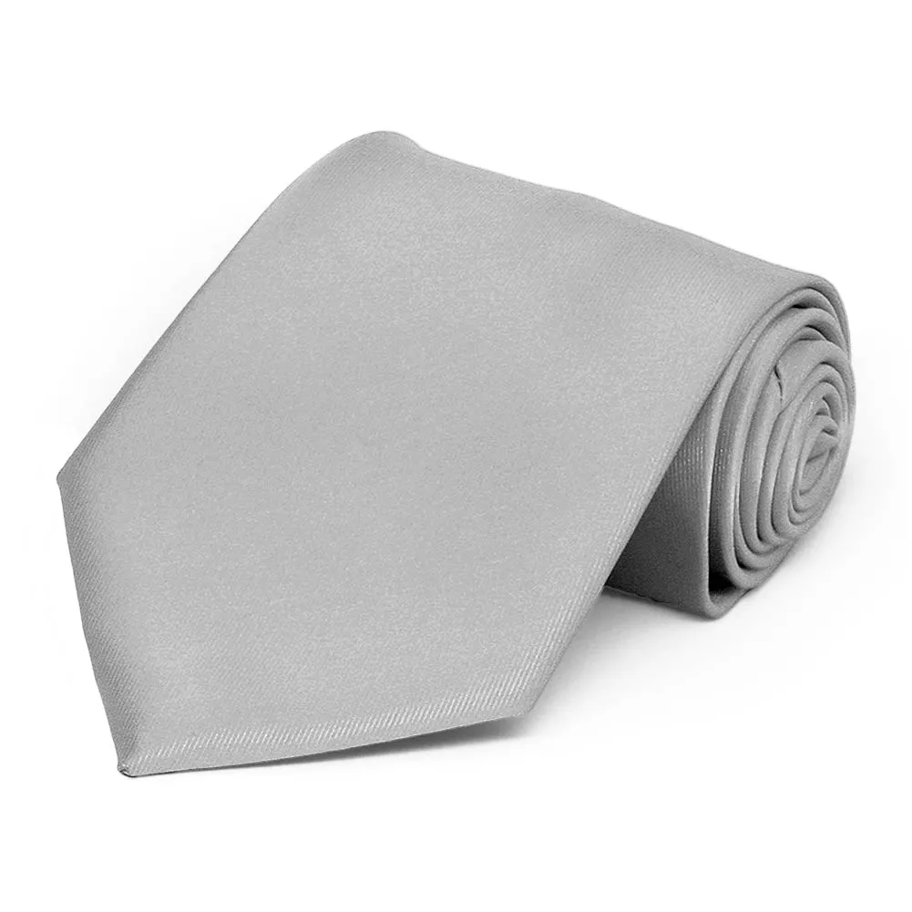 Silver Extra Long Solid Color Necktie