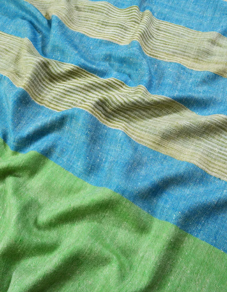 SkyBlue and Parrot Green Striped Pashmina Stole 7267