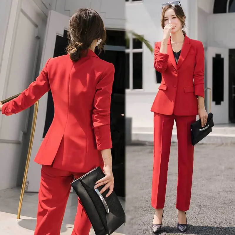 Solid Color Business Red Professional Suit Women