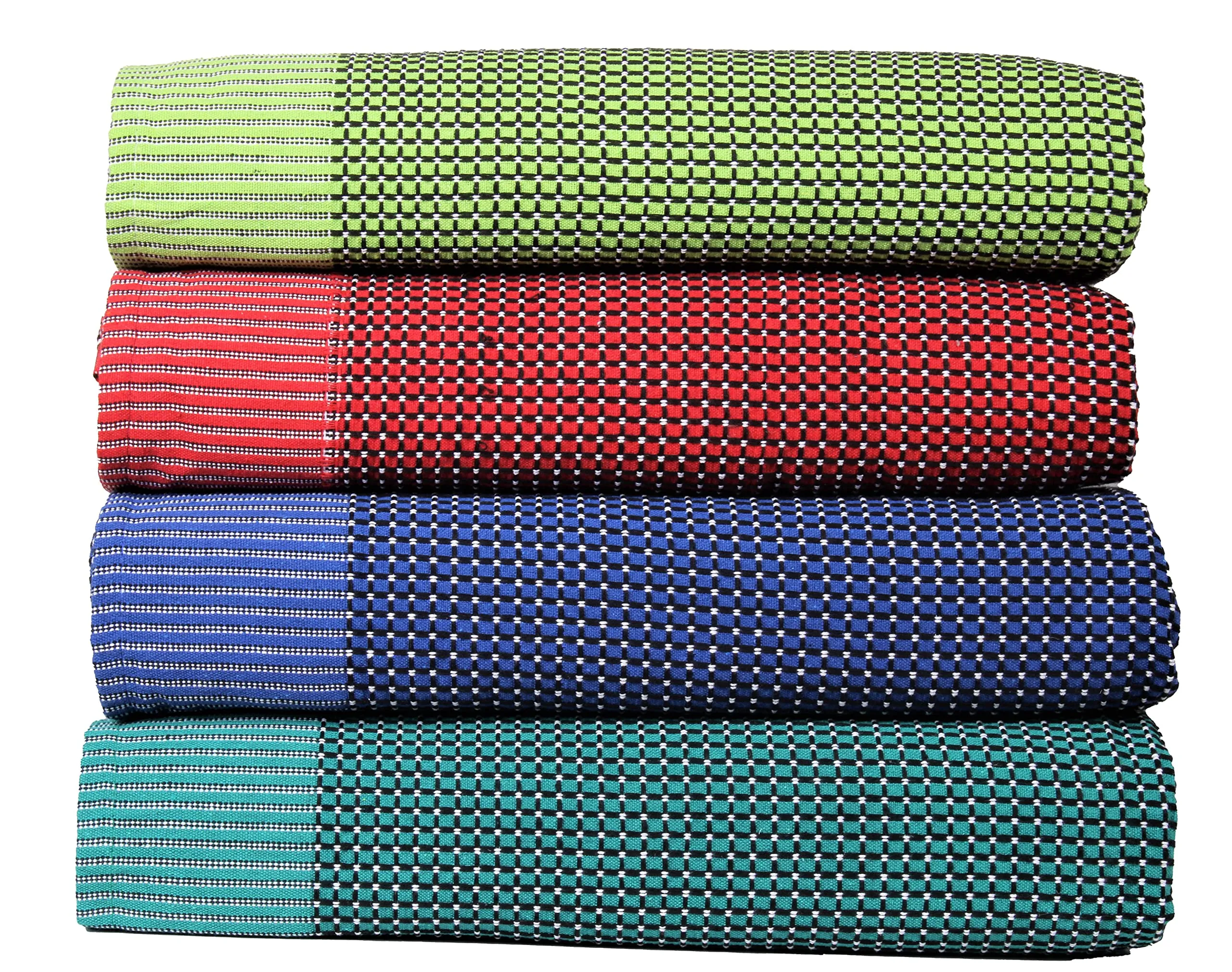 THARUNSHA ELITE Single Size Pure 100% Cotton Blanket/Solapur Chaddar/Cotton Bedsheet For All Weather Daily Use Checkered Light Green Red Navy Blue Dark Green Family (60X90 Inches -) Set Of 4, 300 Tc