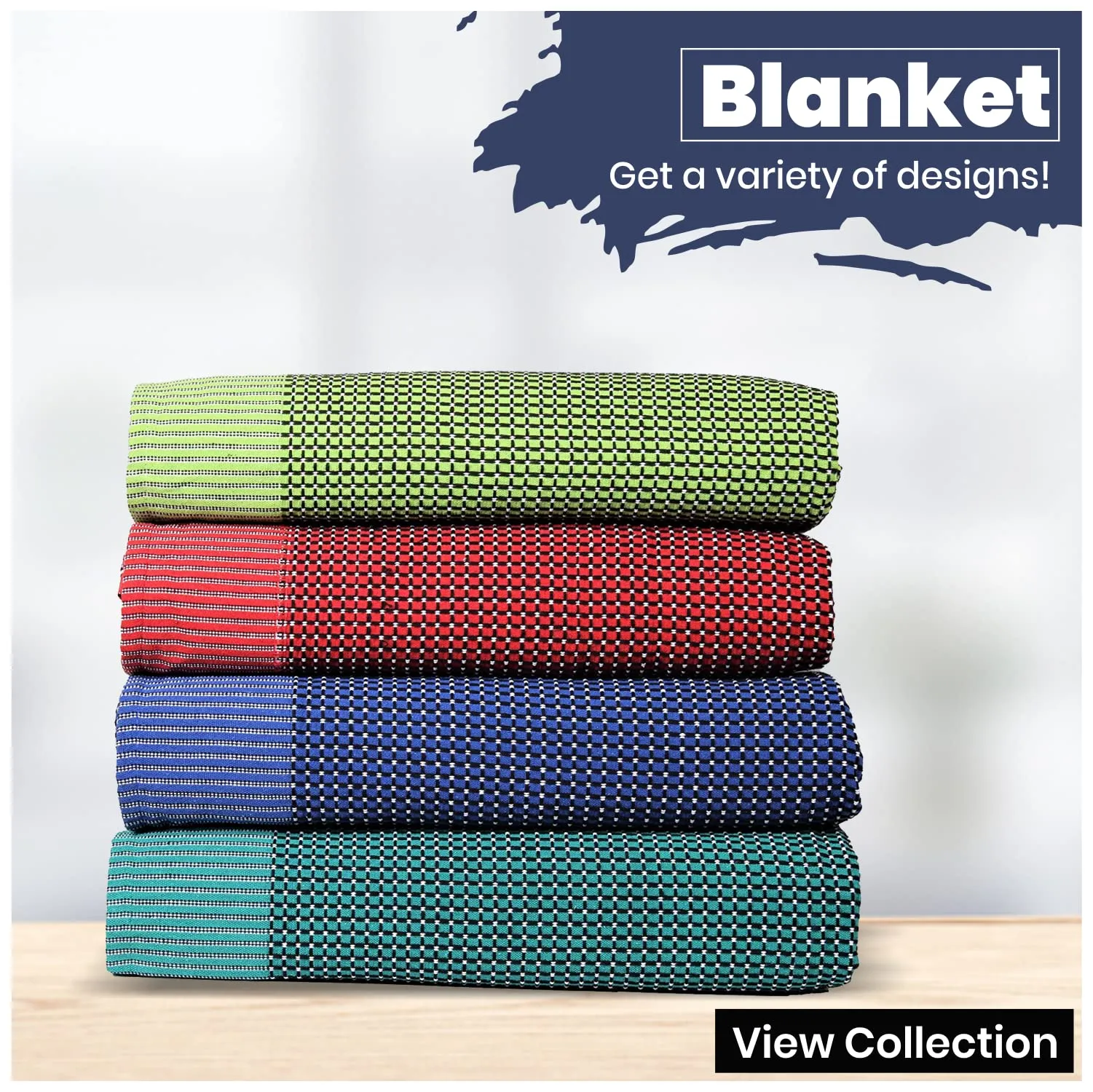 THARUNSHA ELITE Single Size Pure 100% Cotton Blanket/Solapur Chaddar/Cotton Bedsheet For All Weather Daily Use Checkered Light Green Red Navy Blue Dark Green Family (60X90 Inches -) Set Of 4, 300 Tc