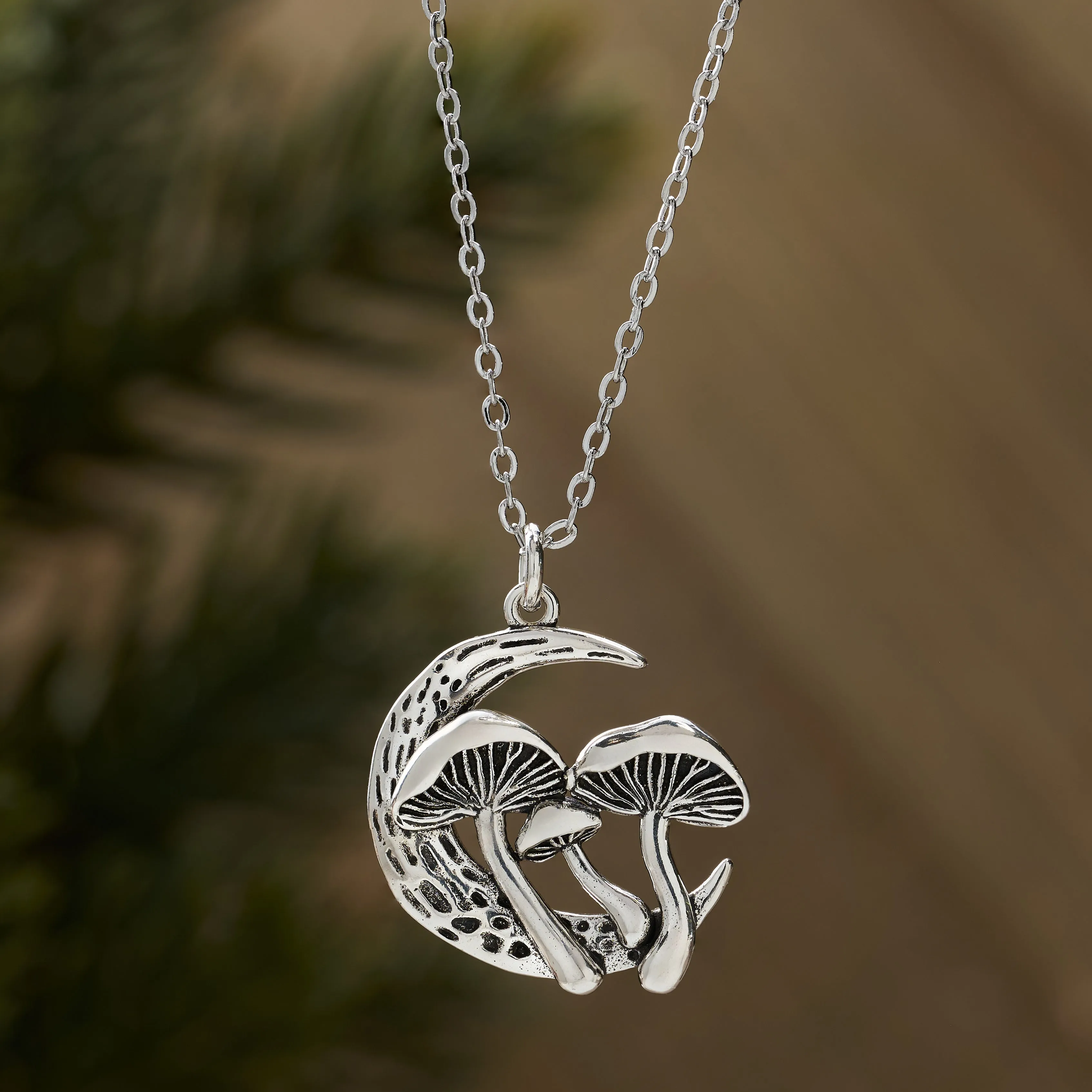 Triple Mushroom Moon Necklace