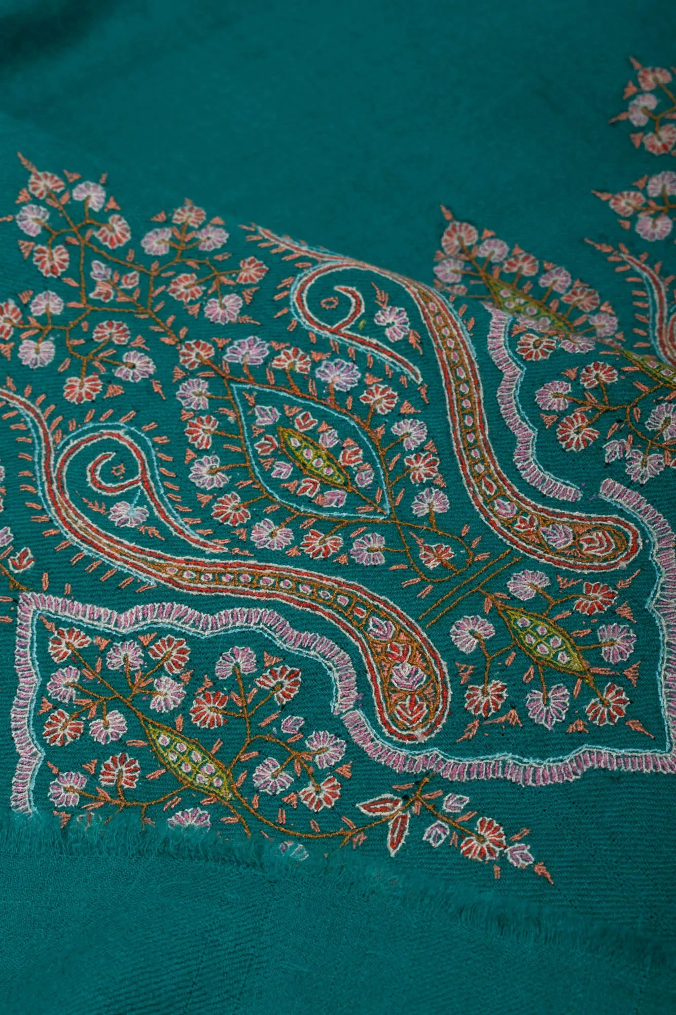 Turquoise Hand Embroidered Pashmina - MERIDA