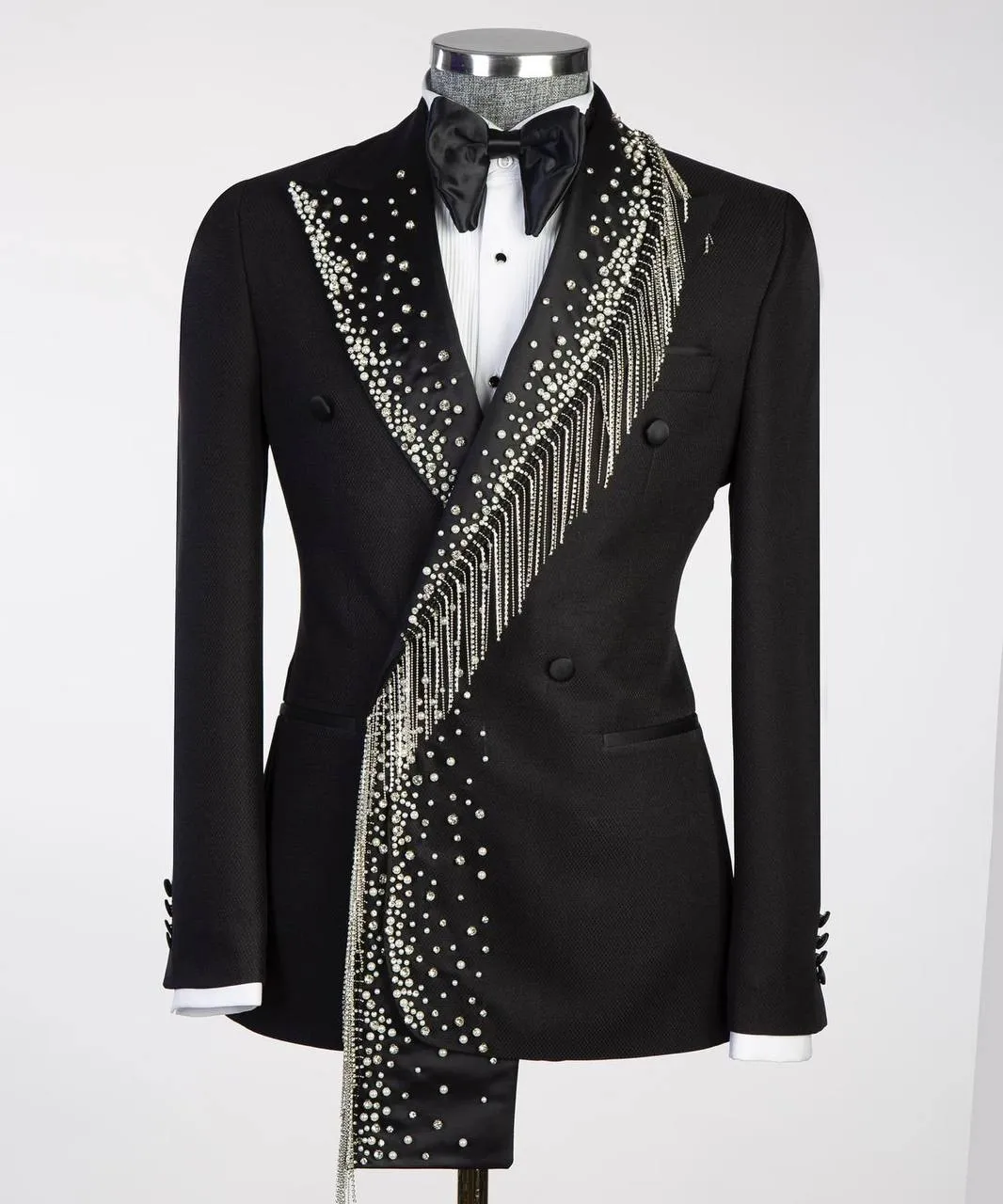 Tuxedo Black with Silver Stoned Shawl Style