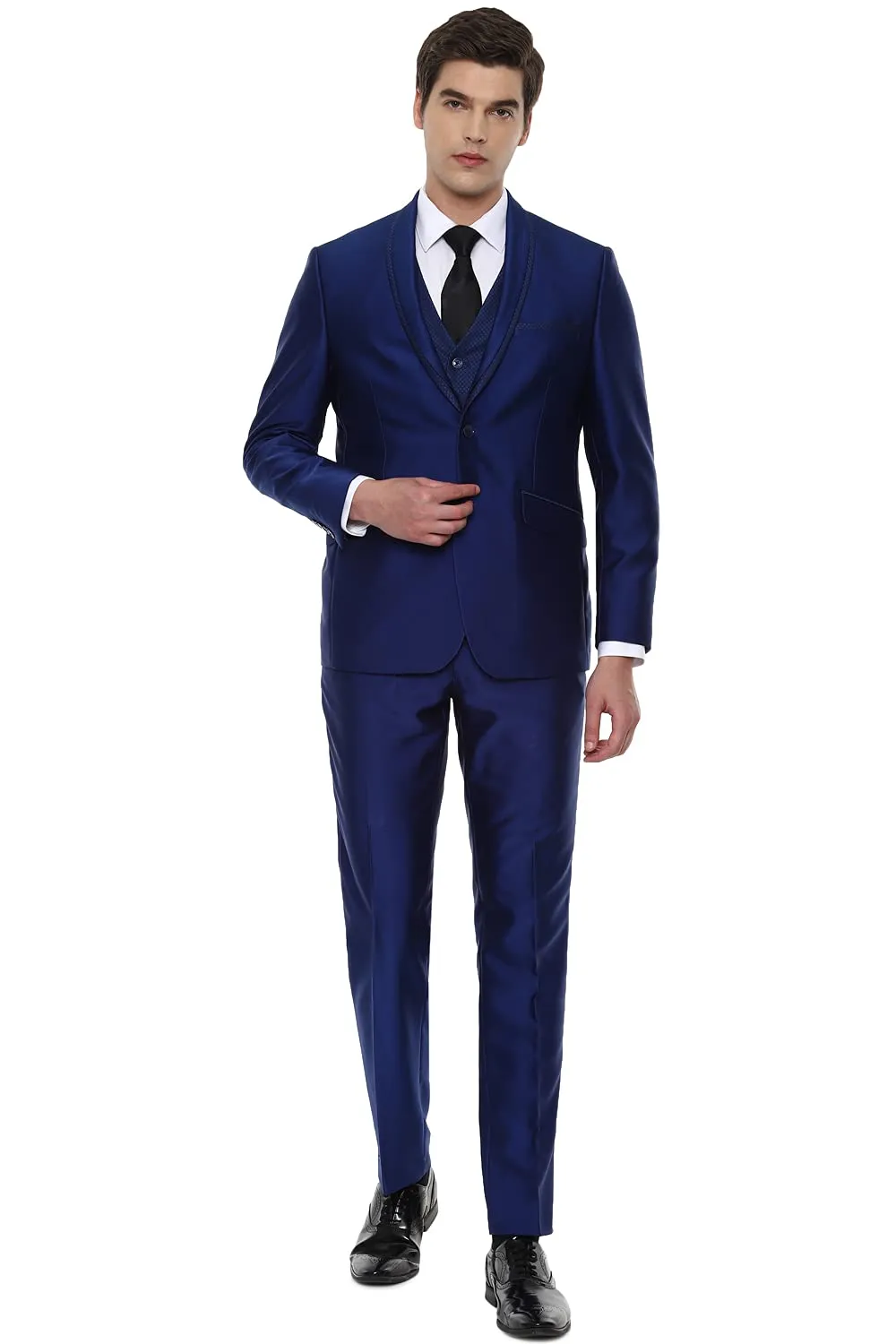 Van Heusen Men's Poly Viscose Notch Lapel Suit (VHSUCSLFI75225_Blue_40)