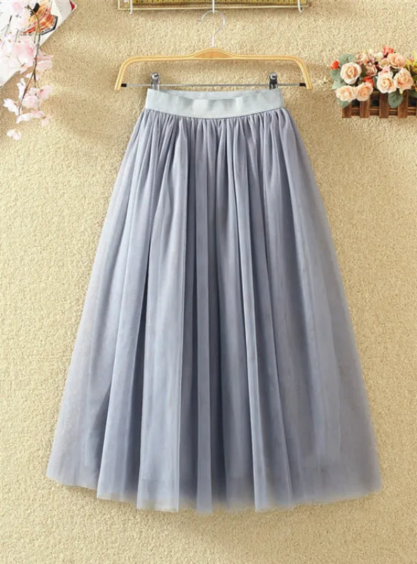 Vintage Skirts Womens Elastic High Waist Tulle Mesh Skirt