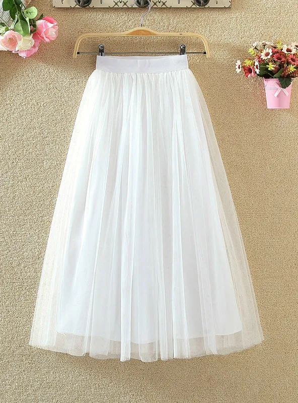 Vintage Skirts Womens Elastic High Waist Tulle Mesh Skirt