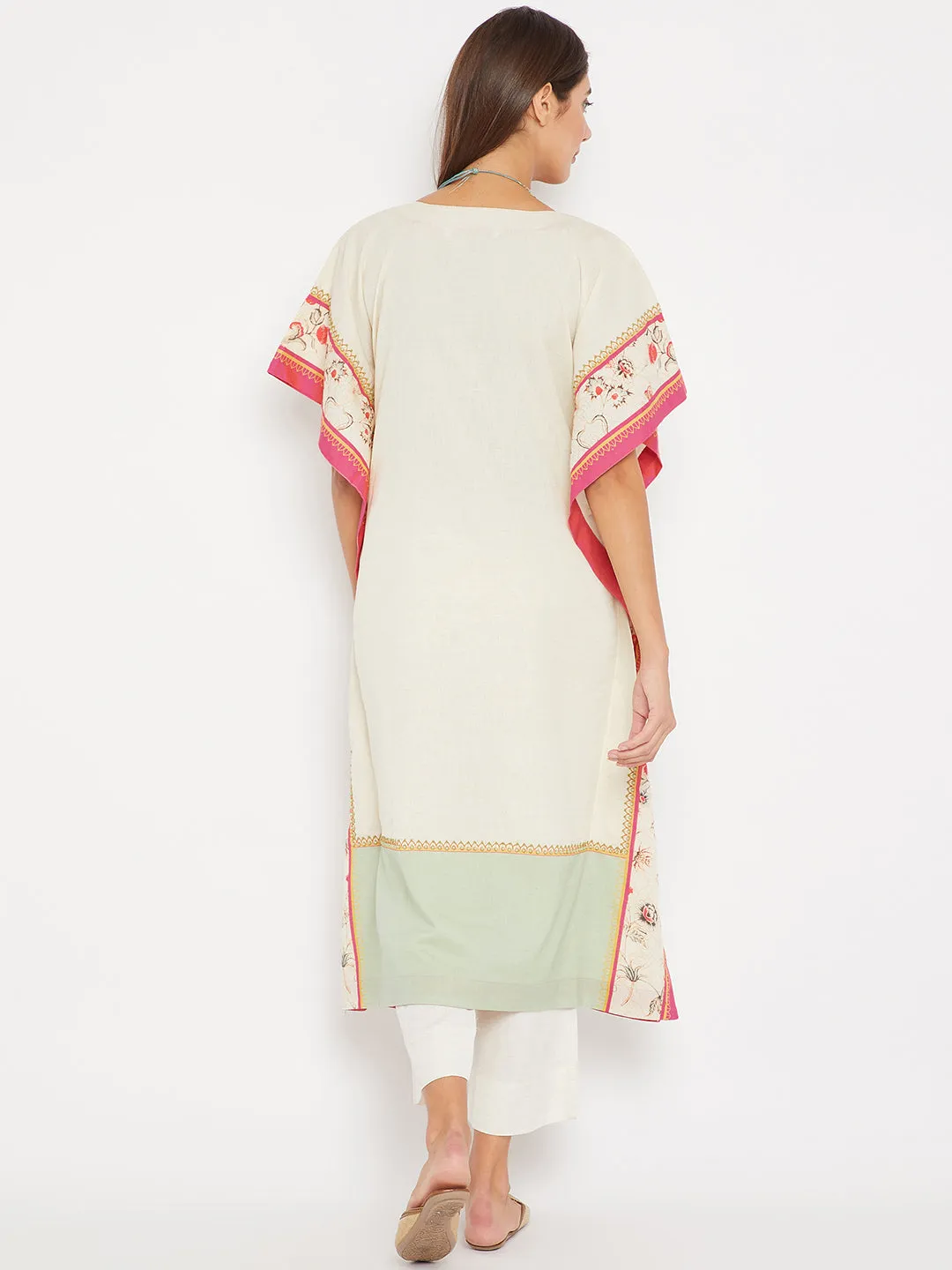 White Delicate Hand Embroidered Kaftan Kurta