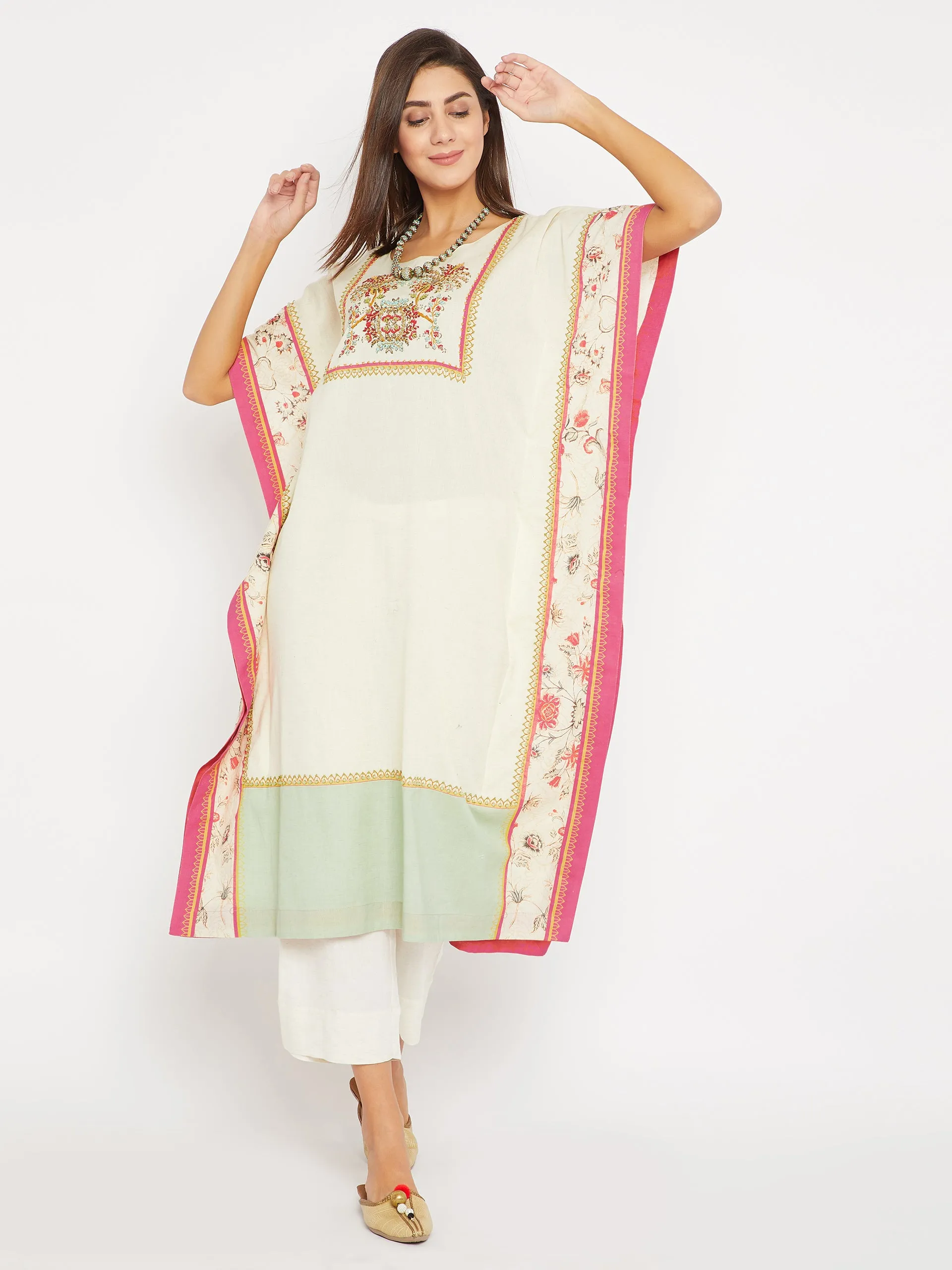 White Delicate Hand Embroidered Kaftan Kurta