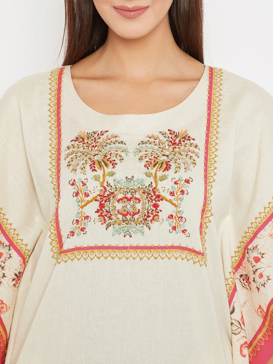 White Delicate Hand Embroidered Kaftan Kurta