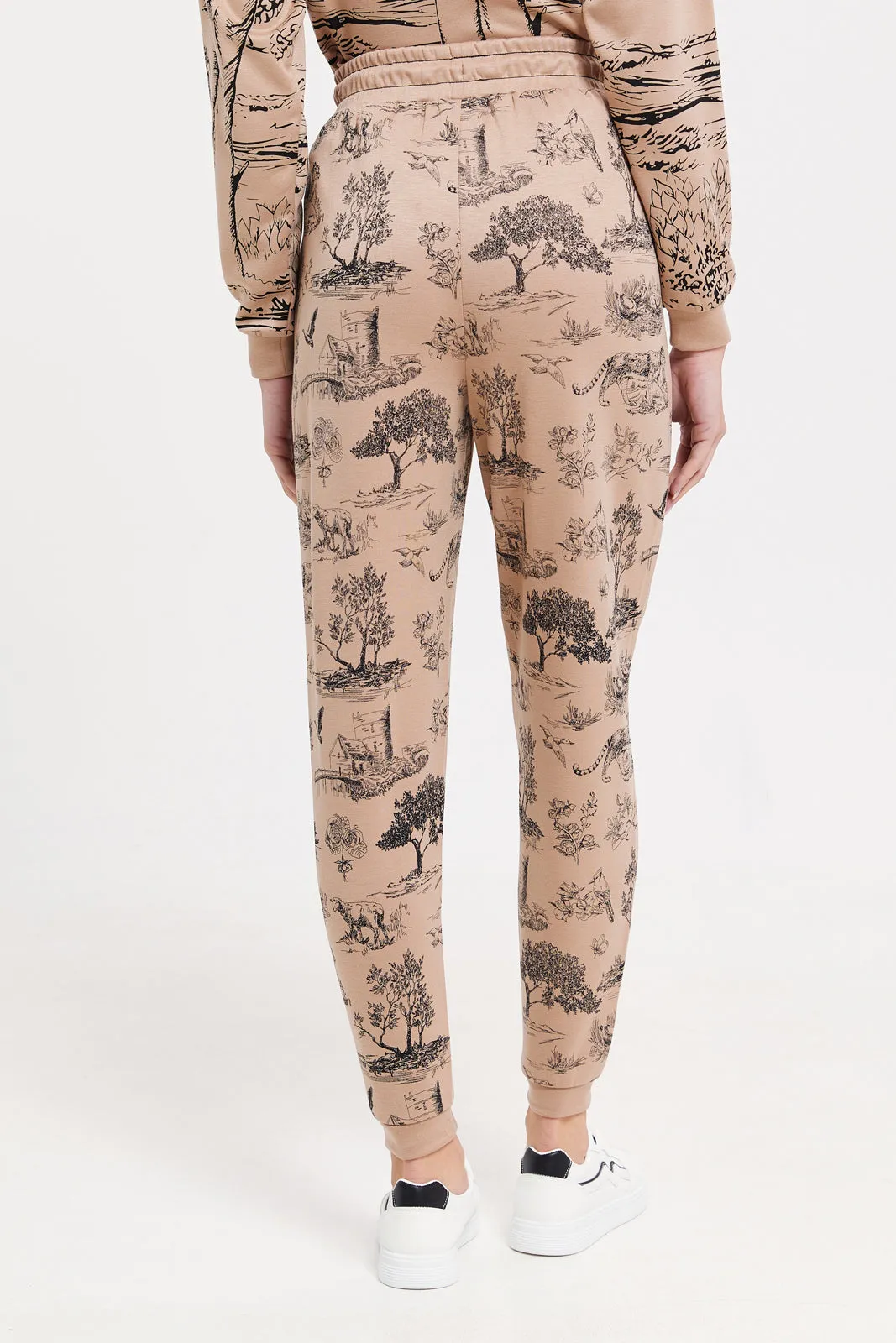 Women Beige Printed Joggers