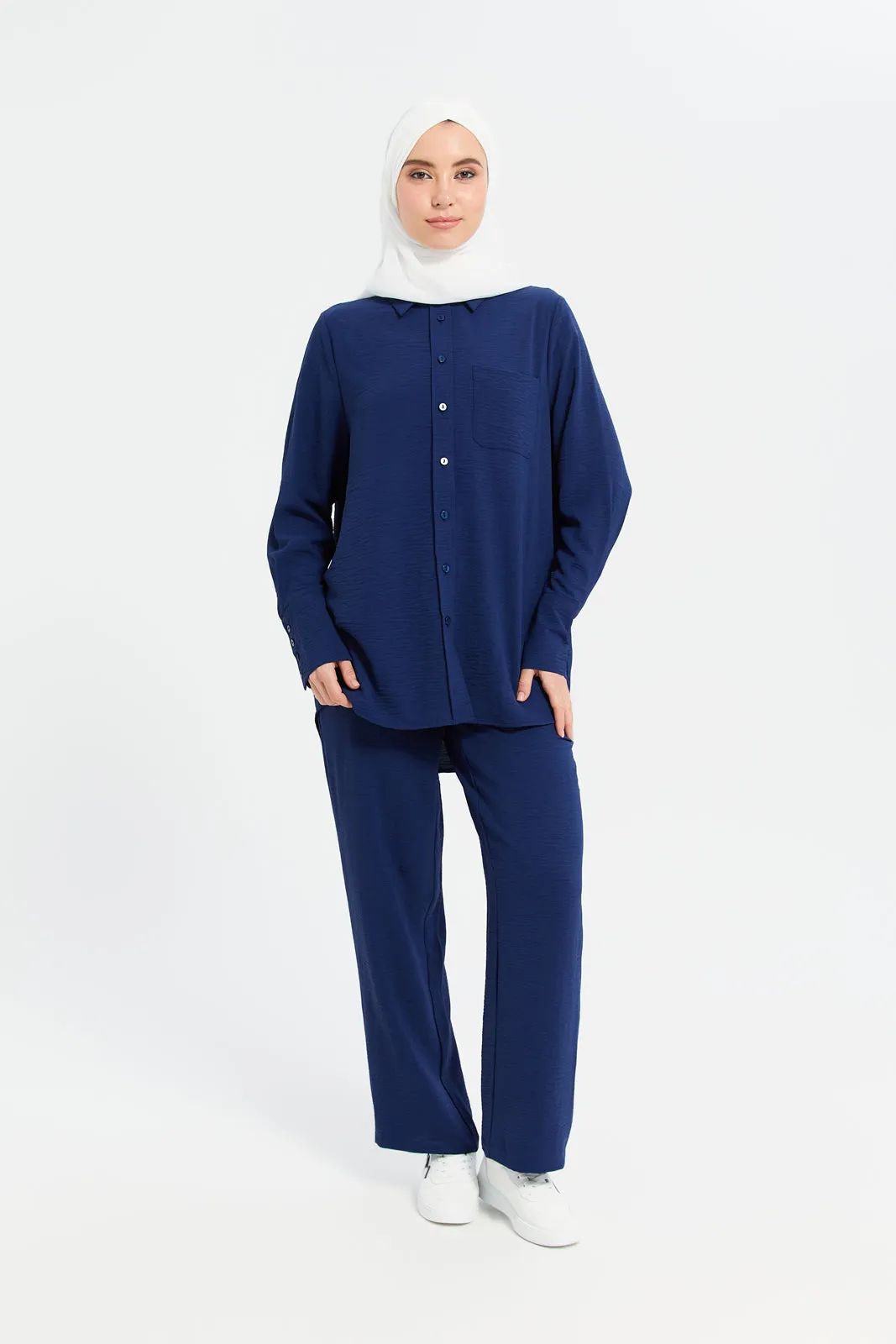 Women Navy Plain Oversized Shirt