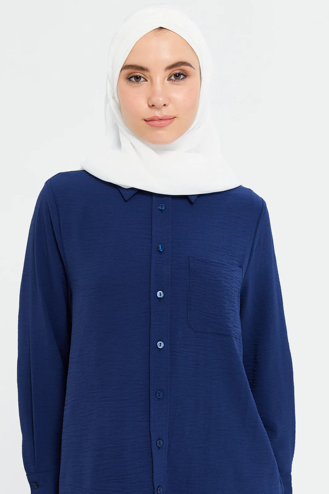 Women Navy Plain Oversized Shirt