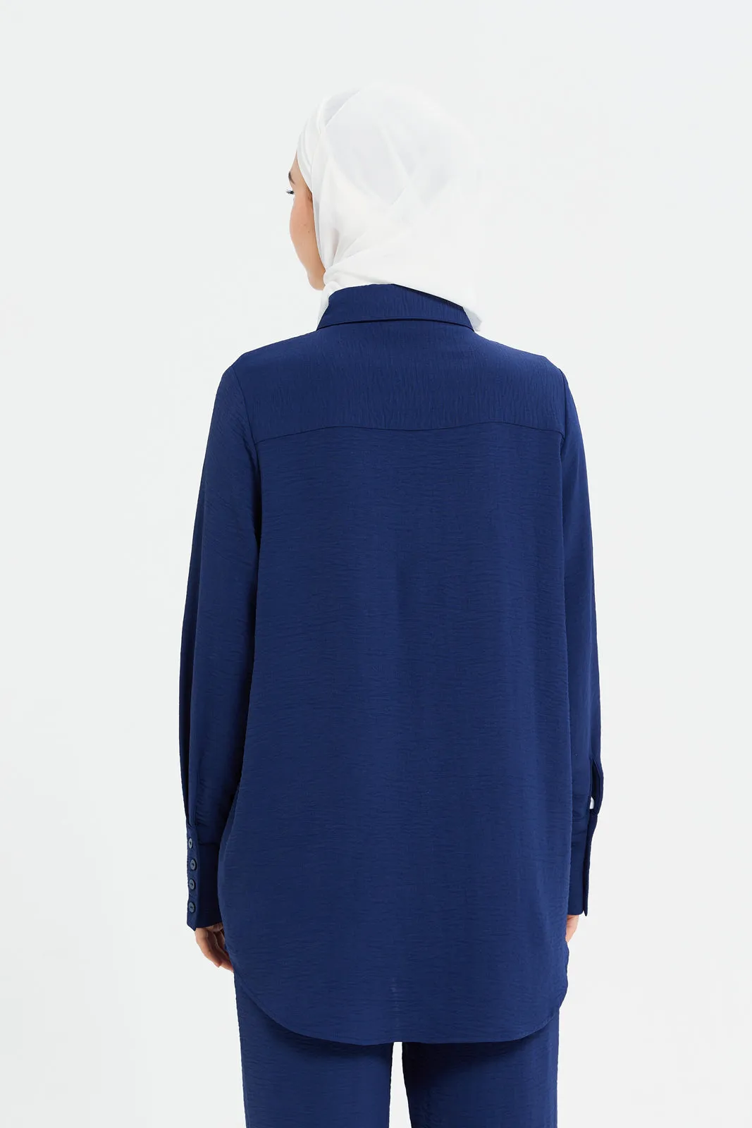 Women Navy Plain Oversized Shirt