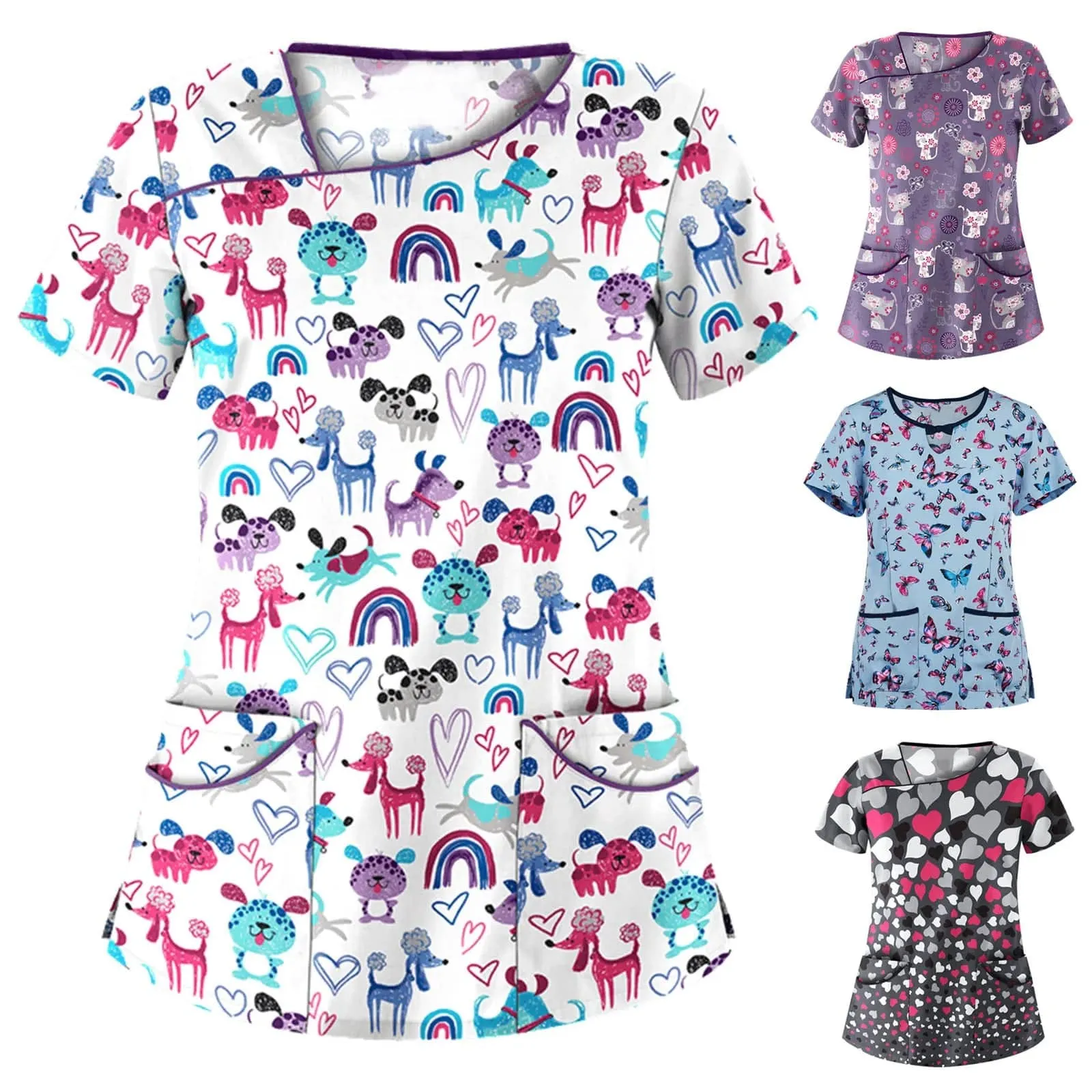 Women's Whimsical Print Stretch Medical Scrub Top