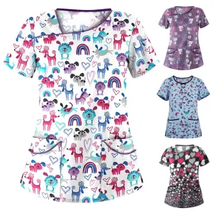 Women's Whimsical Print Stretch Medical Scrub Top