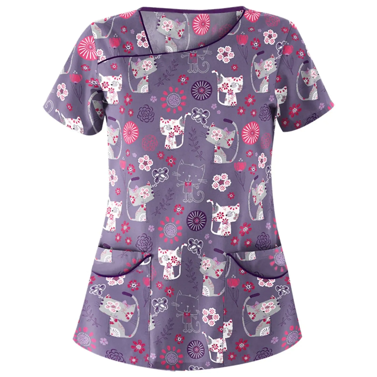 Women's Whimsical Print Stretch Medical Scrub Top